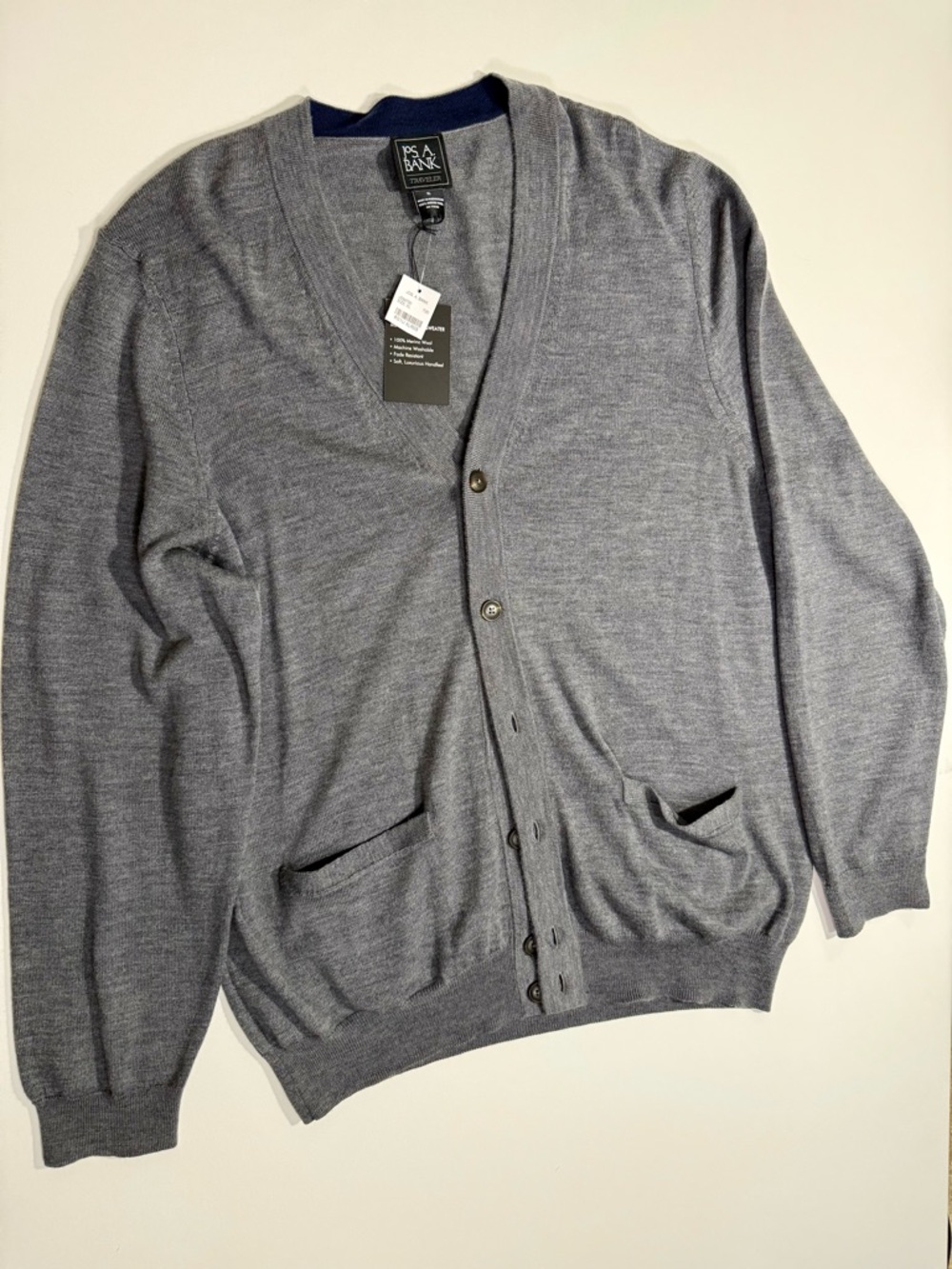 Jos. A. Bank Men's Heather Gray V-Neck Button Cardigan